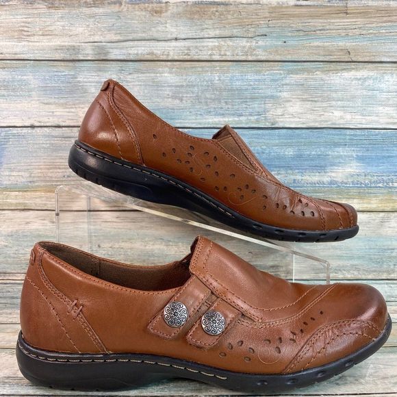 Rockport Shoes - Rockport Loafers Shoes Womens 8M Brown Leather Slip On Lightweight